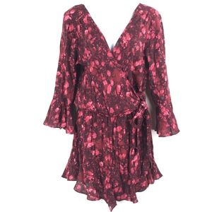 Free People Romper M All The Right Ruffles Maroon